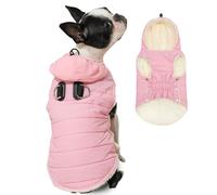 Vecomfy Fleece Lining Dog Hoodie with Harness Built in,Extra Warm Small Dog Jacket in Winter Puppy Coats with Drawstring Hooded,Light Pink S