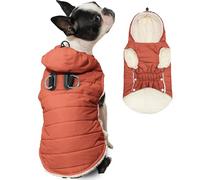 Vecomfy Fleece Lining Dog Hoodie with Harness Built in,Extra Warm Small Dog Jacket in Winter Puppy Coats with Drawstring Hooded,Orange S