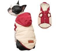 Vecomfy Fleece Lining Extra Warm Dog Hoodie in Winter for Small Dogs Jacket Puppy Coats with Hooded,Beige and Red M