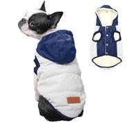 Vecomfy Fleece Lining Extra Warm Dog Hoodie in Winter,Small Dog Jacket Puppy Coats with Hooded,Beige and Blue XS