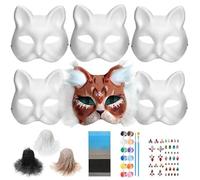 vecora Therian Mask 6 Pcs, DIY Graffiti Blank Cat Mask with Fur Self Adhesive Felt Sheet - Eye Mesh and Colour Pigment, Suitable for Masquerade Party, Cosplay, Birthday Party for Kids Adults