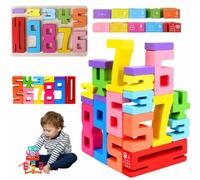 vecora Wooden Number Blocks Toy Set - 10 pcs Natural Learning Building Blocks for Kids, Maths Toys for 3 4 5 6 Year Olds, Educational Gift for Toddlers to Learn Counting & Creativity