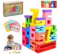 vecora Wooden Number Blocks Toy Set - 20 pcs Natural Learning Building Blocks for Kids, Maths Toys for 3 4 5 6 Year Olds, Educational Gift for Toddlers to Learn Counting & Creativity