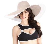 VECRY Women Straw Wide Brim Summer Hat Derby Folable Floppy Beach Sun Hats (Beige)