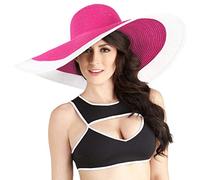VECRY Women Straw Wide Brim Summer Hat Derby Folable Floppy Beach Sun Hats (Rose)