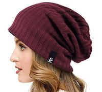 VECRY Womens Slouchy Beanie Knit Beret Ribbed Baggy Skull Cap Winter Summer Hat (Solid Claret)