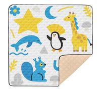Vector Animal Giraffe Elephant Blue Yellow Soft Thick Foldable Baby Play mat for Floor Comfortable Foldable Baby Play Tummy Time Mat for Babies Infants Toddlers, 50'' x 50''para juegos de