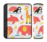 Vector Animal Giraffe Elephants Red carseat Shoulder Strap Pads,Protects Your Neck and Shoulders,Shoulder pad for seat Belt for Sedan Auto Bag funda para cinturón de carro 2 Pack