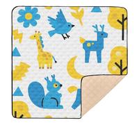 Vector Animal Giraffe Horse Blue Yellow Large Sturdy Baby Gym & Activity Mat for Indoor Outdoor Cozy Breathable Playroom Activity Mat for Babies Infants Toddlers, 50'' x 50''