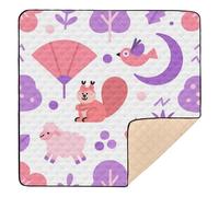 Vector Animal Squirrel Purple Pink Large Stylish Baby Playmat for Floor Washable Tummy Time Activity Mat for Babies Infants Toddlers, 50'' x 50''