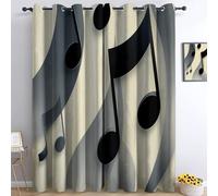 Vector Black And White Numbers Musical Notes Blackout Curtains For Bedroom 3D Print Thermal Insulated Noise Reducting Eyelet Curtain Drapes 2 Panels For Living Room Kids Room Curtains W52 X L95 Inch