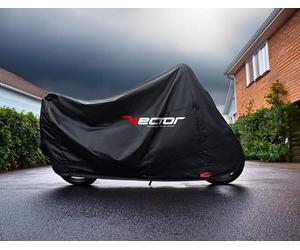 VECTOR H2O Indoor/Outdoor Protective Cover for Motorcycle/Scooter with Windscreen - Black - M, white