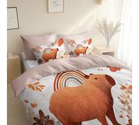 Vector Illustration Capybara Rainbow Duvet Cover Sets, Cot-bed 120 x 150 cm - 2 Pcs Bedding Set, Hypoallergenic Light Beige Bedding Set, Soft Comfy Breathable Quilt Cover