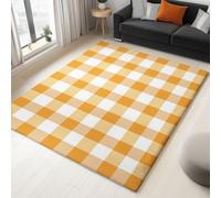 Vector Illustration Geometric Squares Area Rug 140 x 200 cm, Washable Non-Slip Carpet, Soft Shaggy Short Pile Rug, Large Orange Color Printed Carpet for Living Room Bedroom Kid's Playing Room