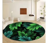 Vector Illustration Plant Palm Leaves Large Round Rugs Diameter 160 cm, Green Non-Slip Non-Shedding Area Rug - Machine Washable Soft Short Pile Circle Carpet for Living Room Bedroom Decor