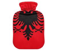 Vector Image Albania Flag Travel Hot Water Bottle with Soft Cover, 1L Hot Compress for Pain Relief