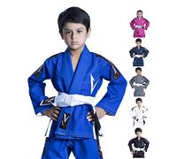 Vector Kids Brazilian Jiu Jitsu BJJ Gi with Free White Belt 100% Cotton Pearl Weave Kimono Ultra Lightweight Preshrunk Fabric (Blue, K3)