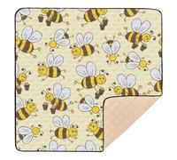 Vector Pattern Bee Happy Good Luck Cute Foldable Baby Gym & Activity Mat for Indoor Outdoor Comfortable Tummy Time Activity Mat for Babies Infants Toddlers, 50'' x 50''