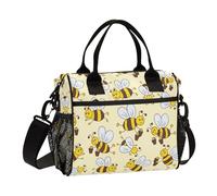 Vector Pattern Bee Happy Good Luck Lunch Bag for Men with Water Bottle Holder Insulated Lunch Box Tote Bag with Shoulder Strap Lunch Bag for Men Work Ladies Picnic