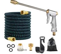 Vectorgolden 50FT Expandable Garden Hose Pipe, Flexible Hose Pipe, Metal Water Gun with 4 Function Nozzle, Complete with 1/2" & 3/4" Connectors for Car Wash, Outdoor Cleaning, Garden Watering