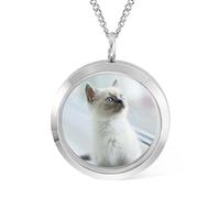 VECTWABY Custom Engraved Pet Hair Memorial Necklace - Personalised Fur Locket Urn for Dogs, Cats, Birds, Horses with Photo Ashes Holder - Sympathy Gift for Pets Loss Pendant