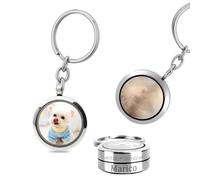 VECTWABY Custom Pet Portrait Memorial Key Ring - Personalised Dog Hair & Cat Fur Keepsake Locket Urn with Photo/Name/Dates - Stainless Steel Loss of Pets Sympathy Gift Keychain for Ashes