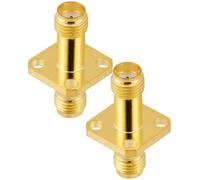 Vecys 2PCS SMA Female to SMA Female 4 Hole Panel Mount RF Coaxial Connector 50 Ohm Gold Plating SMA Flange Chassis Mount Solder Adapter for WiFi Coaxial Antenna