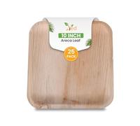VED 25 Disposable Eco-Friendly, Biodegradable Areca Leaf Plates 10" (25cm) Large Square, Compostable, Durable, Oven Safe Bamboo Plates for Hot Food, Weddings, Picnics, and Parties.