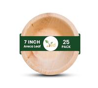 VED 25 Eco-Friendly, Biodegradable, Areca Leaf Bowl, Large 7" 20cm(600ml), Deep Round Disposable Serving Bowls, Compostable, for Salad, Party.