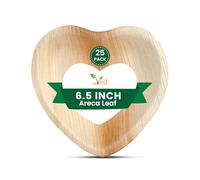 VED Disposable Biodegradable, Eco-Friendly (6.5"(16.25cm) Heart Shaped Areca Leaf Dish 25 Pack Compostable, Sturdy Disposable Dinnerware for Picnic, Wedding, Party, and Events.