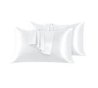 VED Satin Pillow Cases 2 Pack, Silky Pillowcases for hair and skin with Envelope Closure, Standard Size, 50x91 cm (White)