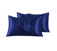 VED Satin Pillow Cases 2 Pack, Silky Pillowcases for hair and skin with Envelope Closure, Standard Size, 50x91 cm (NAVY BLUE)