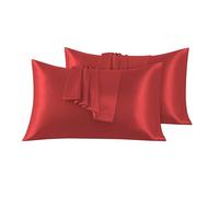 VED Satin Pillow Cases 2 Pack, Silky Pillowcases for hair and skin with Envelope Closure, Standard Size, 50x91 cm (RED)