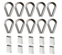 VEDA 10 x 4mm stainless steel wire rope thimble Rigging 4mm AISI 316, V4A + 10x Wire Rope Swage Clip M4 Oval Aluminum Sleeves Clamps