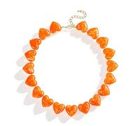 VEDAIM Chunky Heart Choker Necklace Acrylic Puffy Heart Statement Necklace Exaggerated Love Beaded Choker Jewelry Gift - Amber, Chunky, Acrylic, No Gemstone