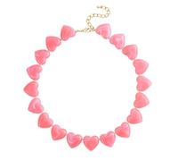 VEDAIM Chunky Heart Choker Necklace Acrylic Puffy Heart Statement Necklace Exaggerated Love Beaded Choker Jewelry Gift - Amber, Chunky, Acrylic, No Gemstone