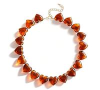 VEDAIM Chunky Heart Choker Necklace Acrylic Puffy Heart Statement Necklace Exaggerated Love Beaded Choker Jewelry Gift - Amber