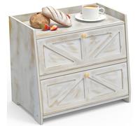 VEDECASA Bamboo Bread Bin 2 Shelves Bread Box for Kitchen Large Bread Container Food Safe Bread Storage Bamboo Bread Boxes 40 x 25 x 35 cm Old Fashioned White