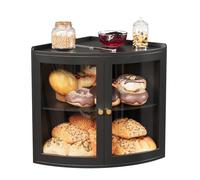 VEDECASA Bamboo Corner Bread Box for Kitchen Counter 2 Layer Large Capacity Bread Bin with Transparent Acrylic Door Space Saving Countertop Bread Storage for Homemade Bread, Black 31×31×38cm