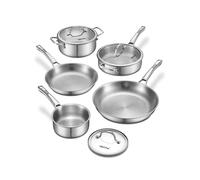 VEDNHOL Titanium Pans set, 8 Pcs Pure Titanium Hammered Pro with Lids, Non Stick Skillet for Cooking, Non-Toxic, PFAS/PFOA/PTFE Free Cookware, Dishwasher&Oven Safe, Kitchen Induction Compatible