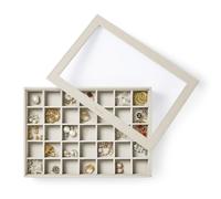 VEE&CO. Jewelry Holder Organizer Tray, 35 Grid with Lid Pink, Sturdy Wooden Frame Earring Organizer, Extra Large Space for Studs, Rings, Necklaces, Gift