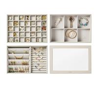 VEE&CO. Stackable Jewelry Tray for Drawer, High-Capacity jewelry organizer necklace holder earring holder organizer,Gift for Women and Girls,3 Layers Grey