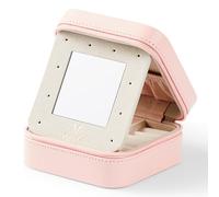 Vee Small Travel Jewelry Case, Mini Jewelry Organizer with Mirror Portable Display Storage Jewelry Box for Earrings, Rings, Necklaces, Bracelet, Best Gift for Women Girls (Pink)
