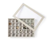 Vee Stackable Jewelry Tray with Stalinite Lid, High-Capacity Jewelry Display Showcase Organizer Holder for Necklace, Bracelet, Ring, Earring (35 Gird, Grey)