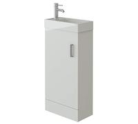 VeeBath BB.MIN010 Sheen Bathroom Cloakroom Vanity Basin Cabinet Unit Free Standing White High Gloss Sink Storage Furniture - 400mm