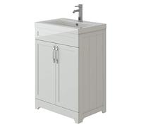 VeeBath Carlton Traditional Victorian Style High Gloss White Vanity Basin Cabinet Furniture Unit & Basin - 600mm