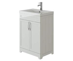 VeeBath Carlton Traditional Victorian Style High Gloss White Vanity Basin Cabinet Furniture Unit & Basin - 600mm