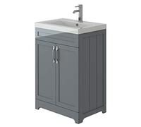 VeeBath Carlton Traditional Victorian Style Light Grey Twin Door Vanity Basin Cabinet Furniture Unit & Basin - 600mm