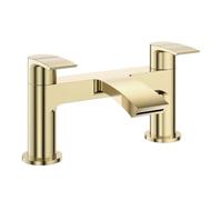 VeeBath Cascade Bath Filler Mixer - Modern Dual Lever Design, Brushed Brass Finish, G3/4" Inlet, Bath Deck Mounted Basin Double Tap Shower, Bathroom Tap Fillers and Mixer Systems