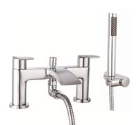 VeeBath Cascade Bath Shower Mixer - Chrome Finish, G3/4" Inlet, Dual Lever, Deck Mounted Bath Mixer Taps with Round Shower Head, Double Round Edge Modern Bathroom Tap